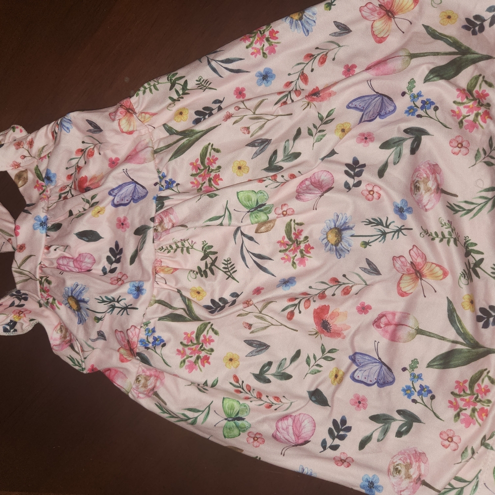 Girls' Pink Floral Butterfly Casual Dress